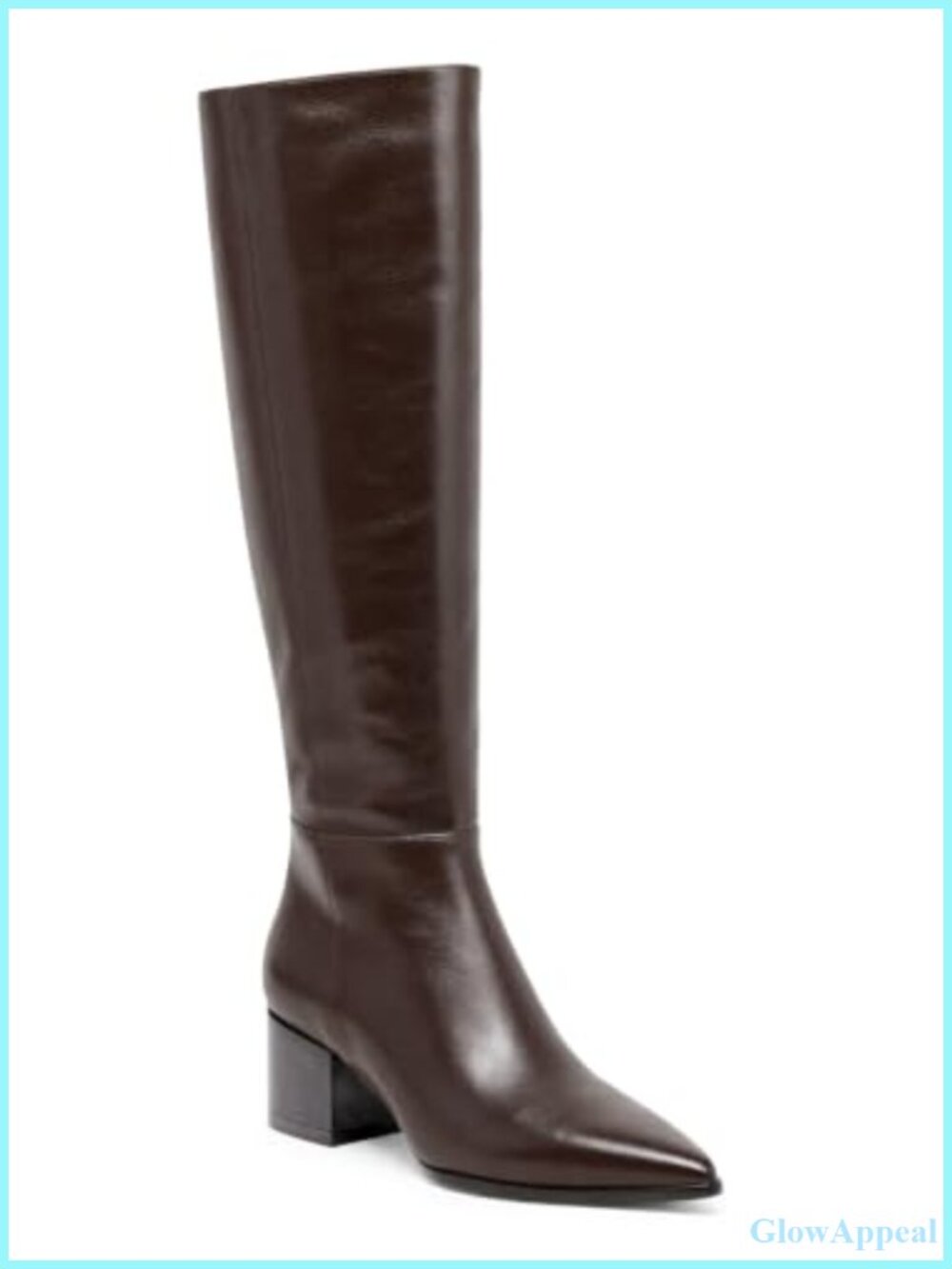 Coutgo Womens Wide Calf Knee High Boots Chunky Heel Faux Leather